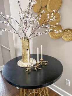 Gold Metal Tree Trunk Vase With Silver Bird