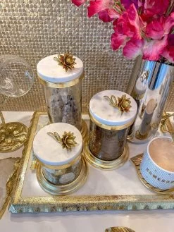 Gold Or Silver Canisters With Floral Lotus Lid (2 Colors) -Home Essentials Shop image 23d5d72a 7126 4086 acd8 93ccad698be5 new