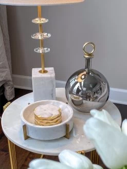 Round Marble Bowl W/ Gold Metal Base