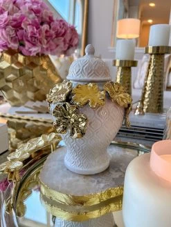 White Textured Ginger Jar With Gold Floral Design (3 Sizes) -Home Essentials Shop image 2c4b1702 f308 437e a564 e3c4b2e0c71a new