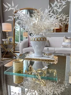 White Ceramic Ginger Jar With Stunning Gold Chain Details (3 Sizes)