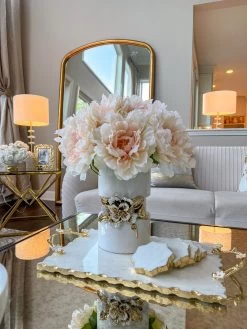 White Ceramic Vase With Stunning Gold Floral Detailed Center