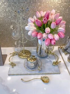 Large Rectangular Marble Tray With Gold Pomegranate Handles