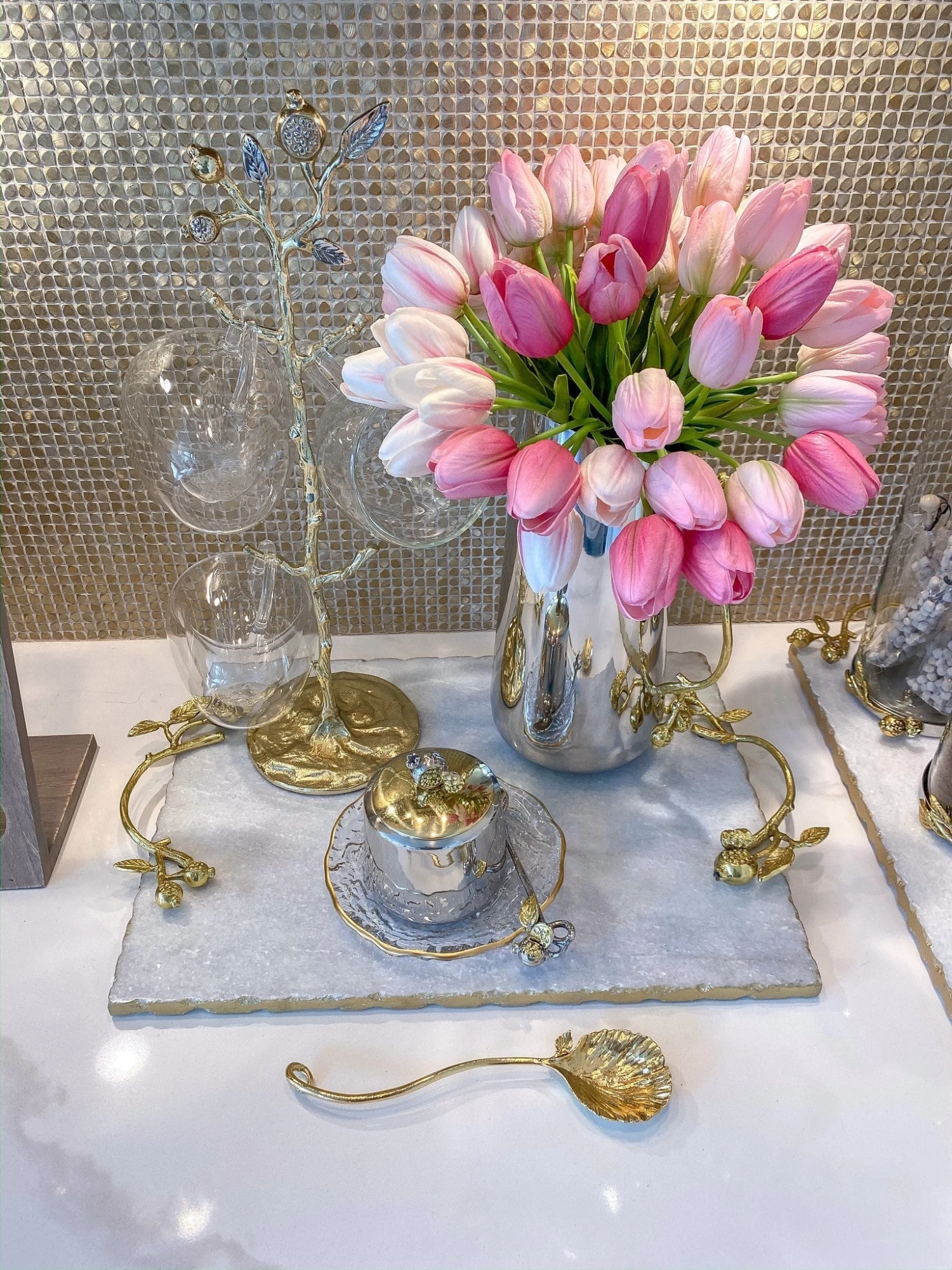 Large Rectangular Marble Tray With Gold Pomegranate Handles 3 Large Rectangular Marble Tray With Gold Pomegranate Handles