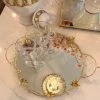 Round Mirrored Tray With Gold Flower Design