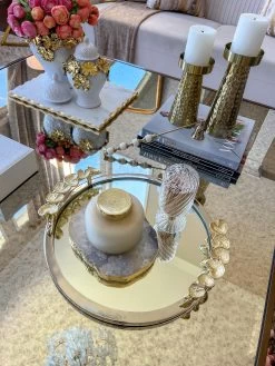 Large Round Decorative Mirror Tray With Gold Petal Handle Details -Home Essentials Shop image 45253728 3d4c 49f9 ab2e 9ddb9edd860a 1