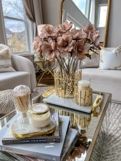 Glass Hurricane/Faux Floral Vase With Gold Twig Design (3 Sizes) -Home Essentials Shop image 4a263a38 8f34 4f4a bdd5 edd992978ee7 1