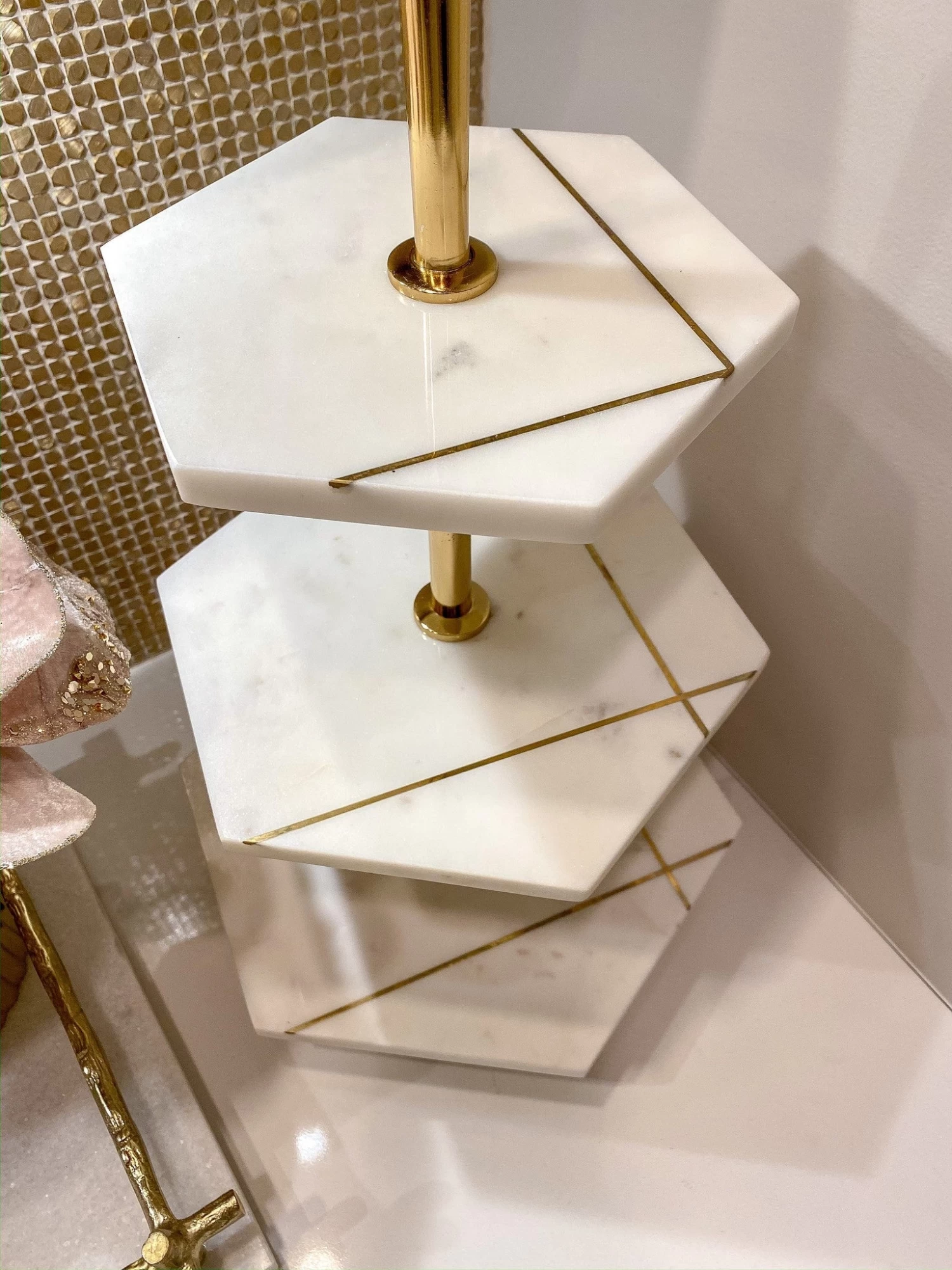 Three Tiered Marble Stand With Gold Inlay 7 Three Tiered Marble Stand With Gold Inlay - Image 5