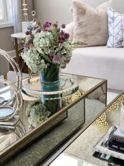 Large Round Glass Tray With Silver Handles And Ruffled Edge