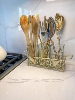 Hammered Glass Silverware Holder W/ Gold Leaf Detail -Home Essentials Shop image 4c62fec0 6212 4490 aa75 5fce95efc0b0 new