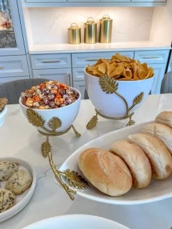 White Ceramic Bowl With Gold Leaf Details (2 Sizes)