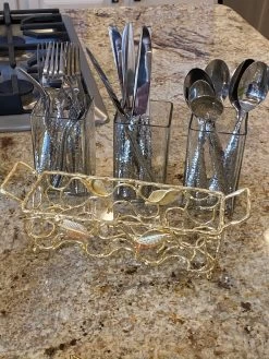 Hammered Glass Silverware Holder W/ Gold Leaf Detail -Home Essentials Shop image 4eed074a dc1f 4fcb a8e8 fdb2b83d8ff1 new