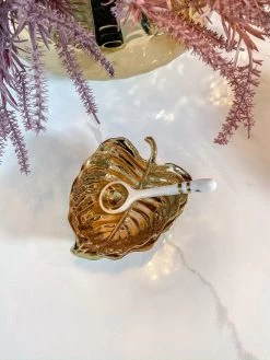 Gold Leaf Snack Bowl And Spoon Set