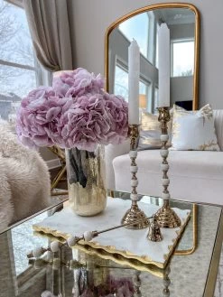 White And Gold Beaded Candleholders (2 Sizes)