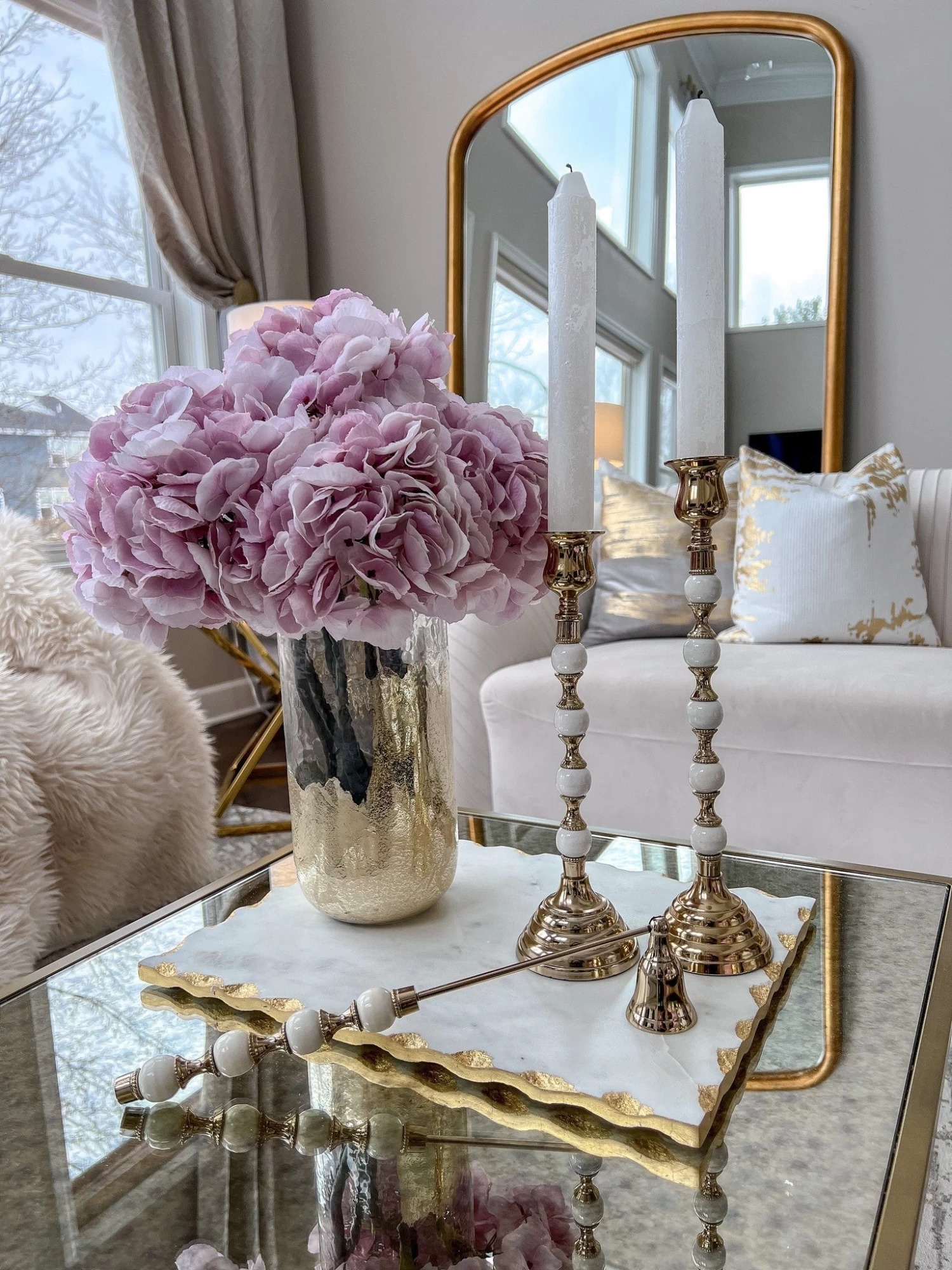 White And Gold Beaded Candleholders (2 Sizes) 3 White And Gold Beaded Candleholders (2 Sizes)