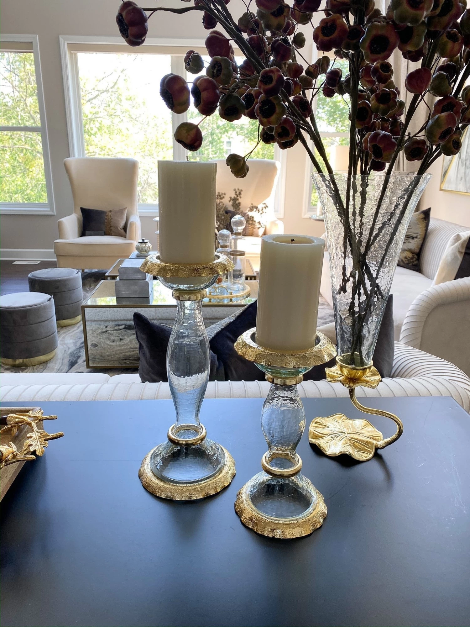 Glass Candle Holders With Gold Ruffle Detail (2 Sizes) 5 Glass Candle Holders With Gold Ruffle Detail (2 Sizes) - Image 3