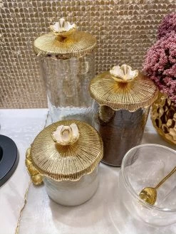 Glass Canister With Metal Floral Lid (3 Sizes) (2 Colors) -Home Essentials Shop image 53c454f7 a531 42fd a294 96be2a4db5a2 new