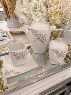 Tea Set With Gold Floral Design (3 Items Sold Separately)