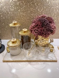 Glass Canister With Metal Floral Lid (3 Sizes) (2 Colors)