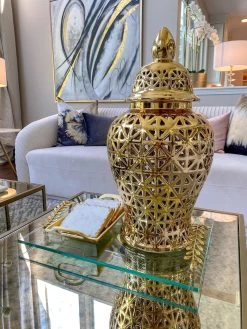 Glass Tray With Gold Metal Leaf Handles From The Jasmine Collection