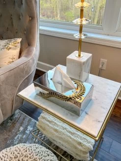 Gold & Silver Tissue Box Cover With Gold Leaf Design From The Jasmine Collection