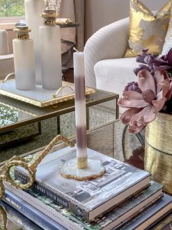 Set Of 6 Blush Band Taper Candles