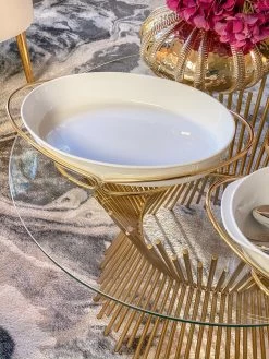 Oval Porcelain Serveware With Metal Base (2 Colors) -Home Essentials Shop image 711be870 776d 42f3 9c14 eb4928c147d1 new
