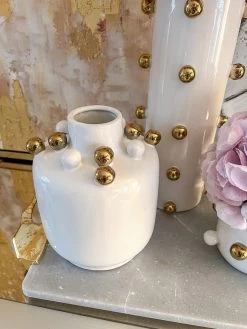 White & Gold Ceramic Studded Vase (3 Sizes) -Home Essentials Shop image 71f34e63 4706 4eb1 aa67 5f4e76bf993d new