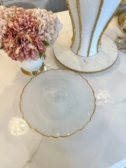White Alabaster Cake Stand With Gold Trim -Home Essentials Shop image 72f6f284 f96c 4372 8756 ffeea8166bca new