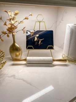 Distressed Gold Handle Marble Decorative Rolling Pin