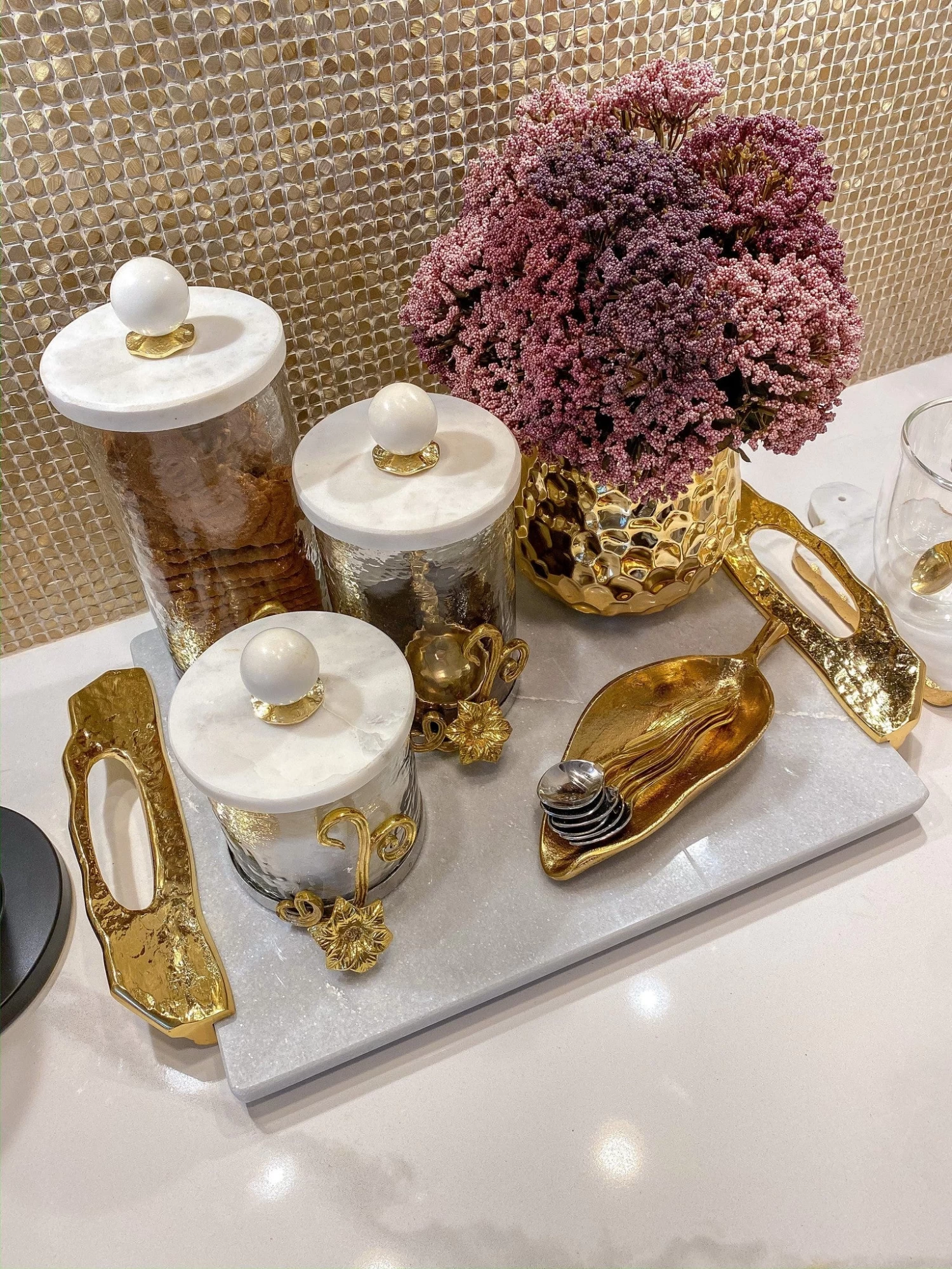 Marble Tray With Gold Lava Handles 3 Marble Tray With Gold Lava Handles