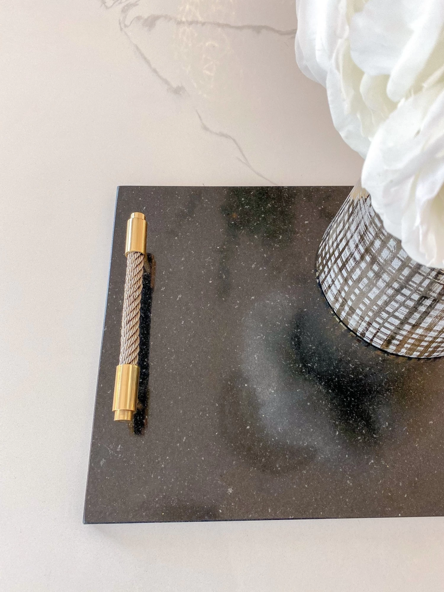 Black Marble Tray W/ Coil Handles And Knife 4 Black Marble Tray W/ Coil Handles And Knife - Image 2