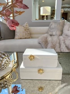 White Wooden Decorative Box With Gold Flower Design (2 Sizes) -Home Essentials Shop image 7a4c53f5 e130 47c9 97e9 3c8258948089 new