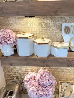 White And Gold Ceramic Jar With Lids (3 Sizes)