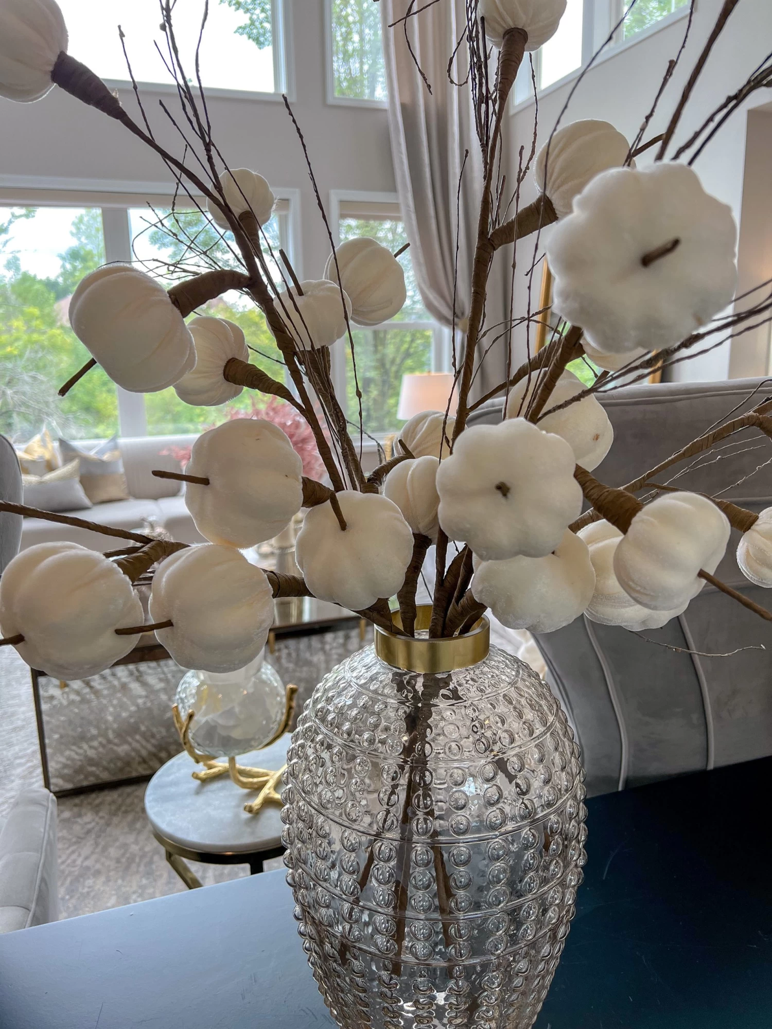 38" Mini Fall Cream Velvet Pumpkin Stem 4 38" Mini Fall Cream Velvet Pumpkin Stem - Image 2