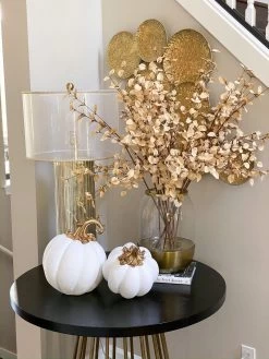 White Velvet Decorative Pumpkin With Gold Stem (2 Colors)