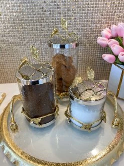 Hammered Glass Canister W/ Gold Leaf Lid (3 Sizes) -Home Essentials Shop image 7e87f51e bfa2 4e7a 9ff4 caff90b44e82