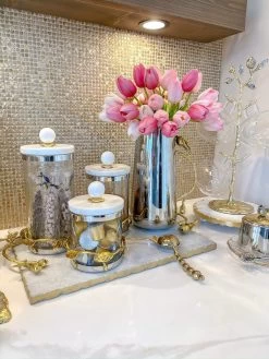 Gold Or Silver Metal Leaf Branch W/ Marble Ball Lid Canisters- With Metal Rim (3 Sizes & 2 Colors) -Home Essentials Shop image 8a0dd2f2 6177 4b8c a271 d65e7050bfe3 new