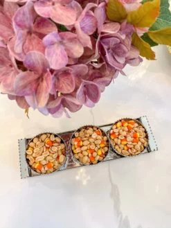 Beaded Silver Triple Bowl Snack Dish With Tray