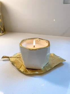 White Ceramic Candle With Gold Edge -Home Essentials Shop image 8c6c14fa 1bf3 47c2 89b5 c7969f886b7f new 1