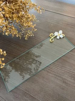 Glass Rectangular Tray From The White Jeweled Flower Collection