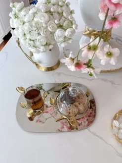 Silver Metal Oval Tray With Gold Leaf Details And A Glass Mug & Dome -Home Essentials Shop image 8fd5f374 2810 432d 920c 3e4eb9c6db56 new 1