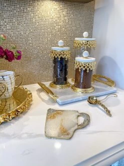 Gold Beaded Canisters W/ Marble Lid (3 Sizes) -Home Essentials Shop image 92eb6788 c5d3 41ff a604 42e6f846ff9c new