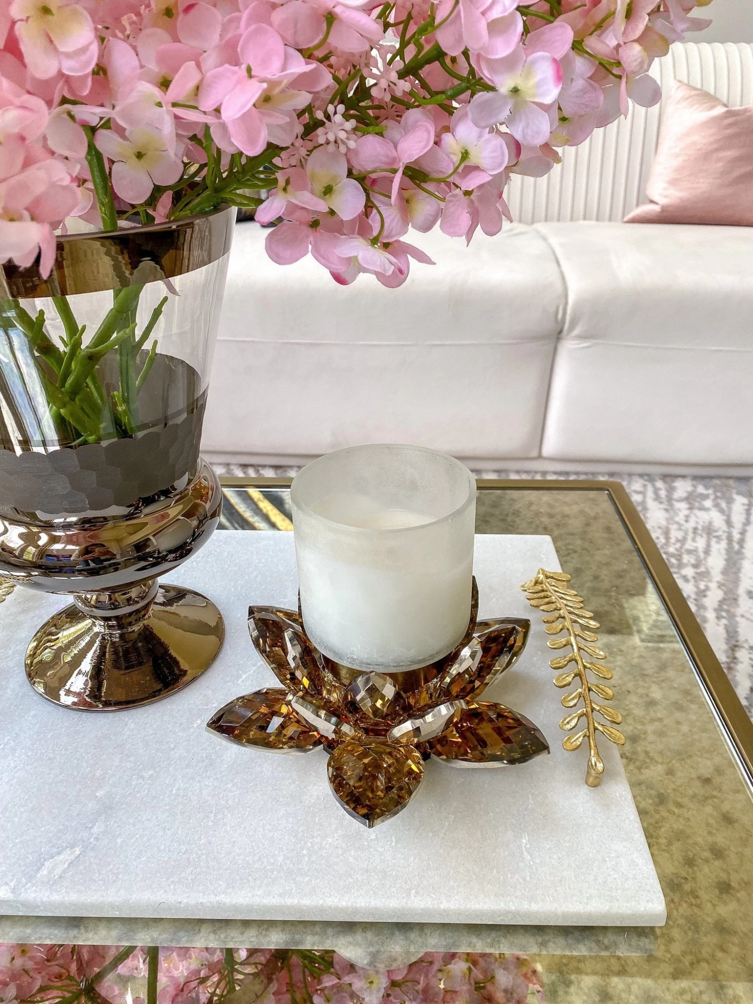 Amber Crystal Flower Candle Holder 3 Amber Crystal Flower Candle Holder