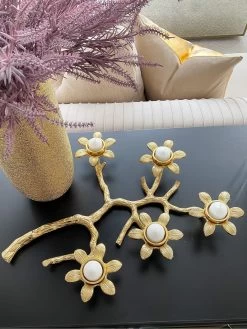 Gold Flower Branch 5 Tealight Candle Holder