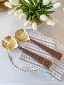 Gold Servers W/ Rattan Handle