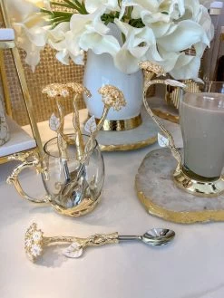 Set Of 4 Silver And Gold Dessert Spoons From The Hydrangea Collection