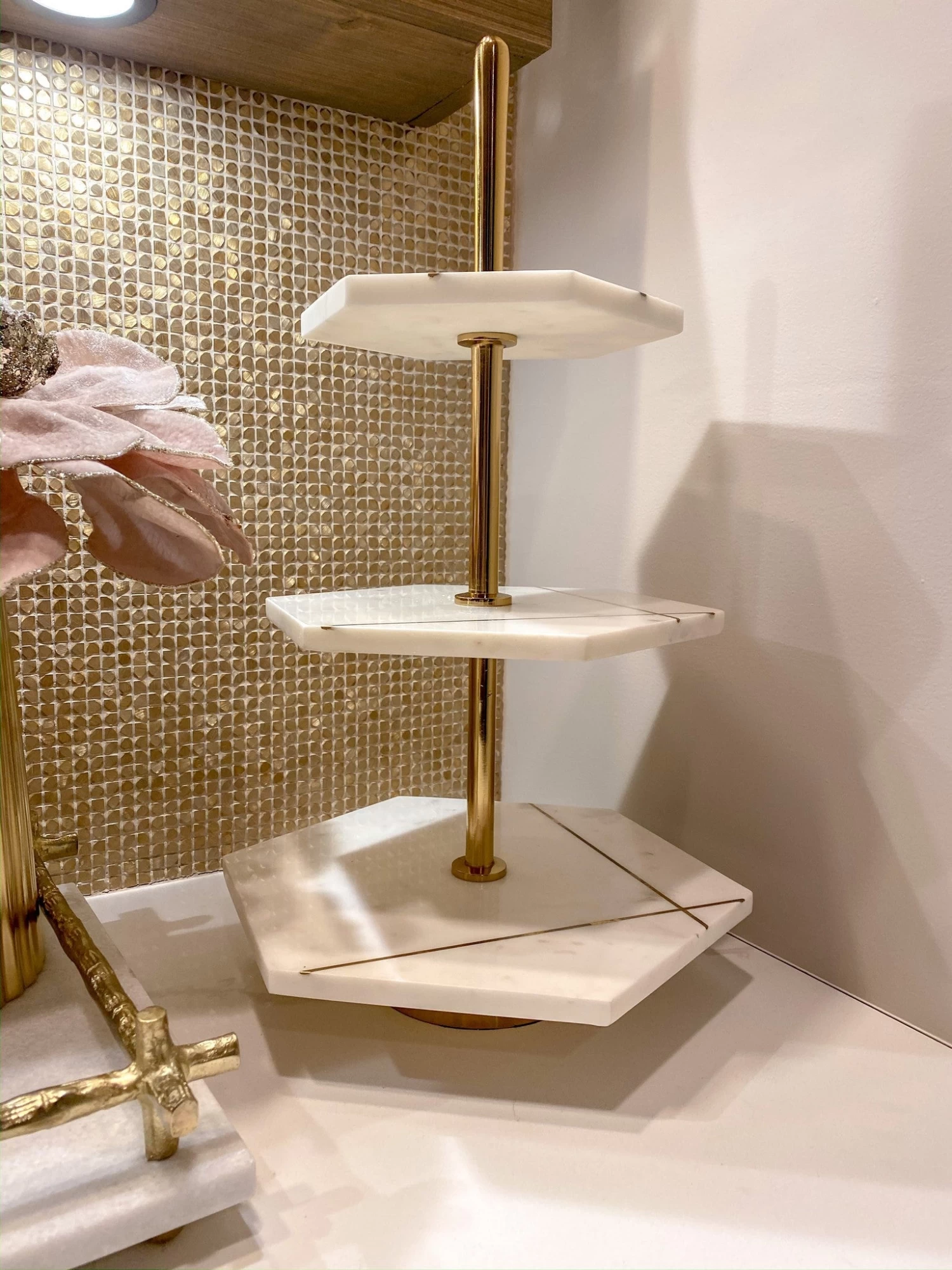 Three Tiered Marble Stand With Gold Inlay 8 Three Tiered Marble Stand With Gold Inlay - Image 6