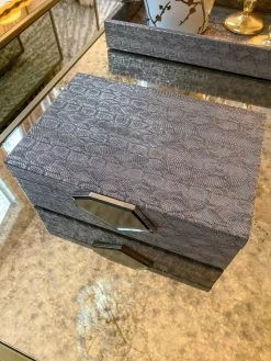 Grey Faux Leather Decorative Box With Abstract Medallion