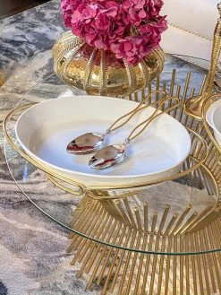 Oval Porcelain Serveware With Metal Base (2 Colors)